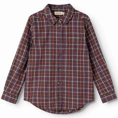 MarMar Copenhagen Tommy Shirt in burgundy and blue plaid with long sleeves and button-front design