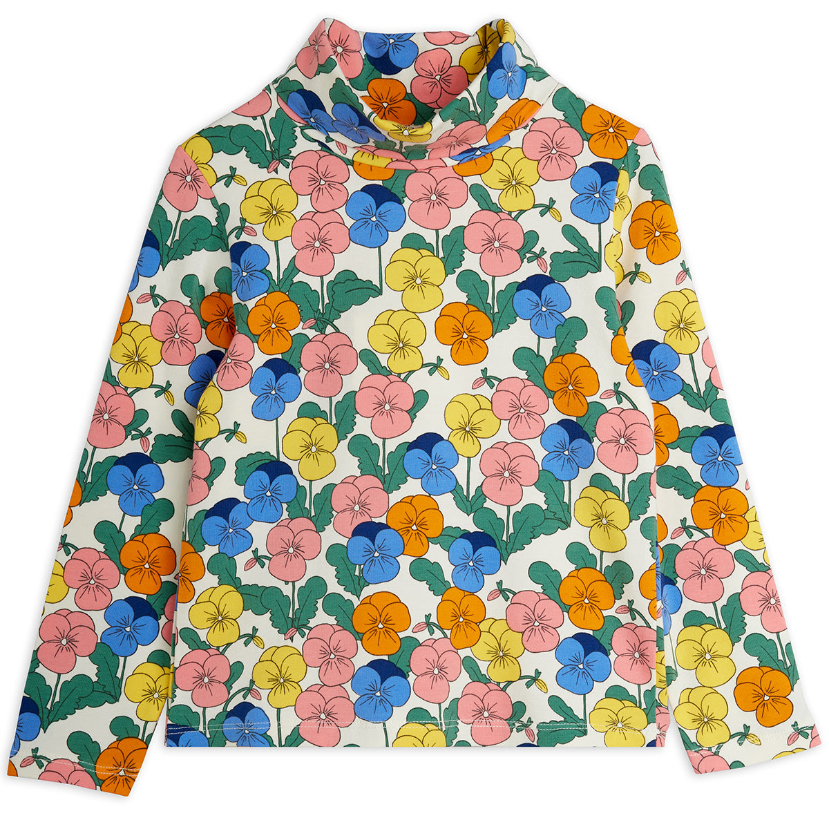 Violas Turtleneck by Mini Rodini with all-over floral print in soft-stretch organic cotton.