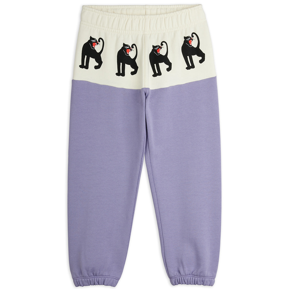 Panther Panel Sweatpants by Mini Rodini with panther print, elastic waist and ribbed cuffs.