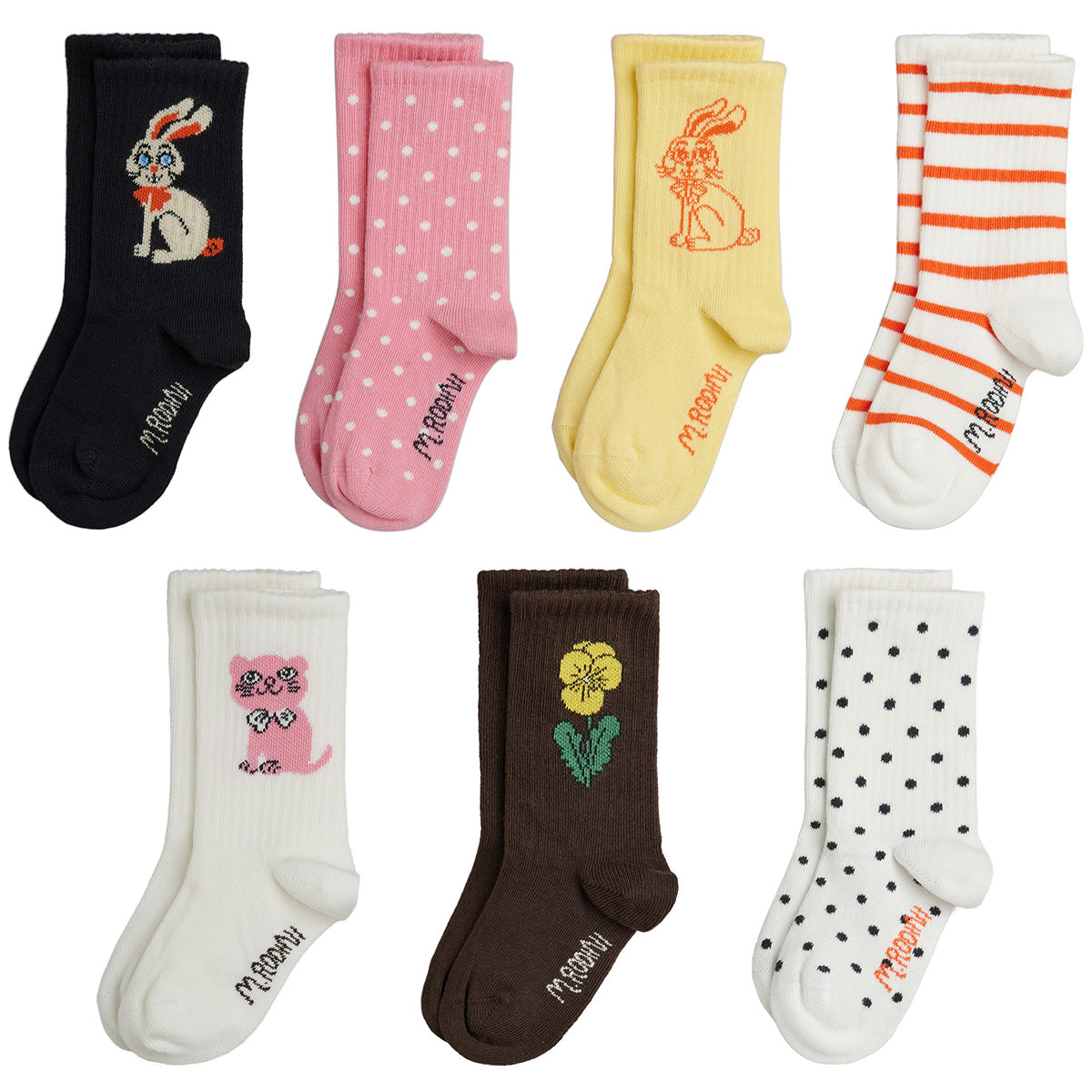 Mini Rodini The Rabbit 7-Pack Socks organic cotton blend with rabbit motifs and ribbed cuffs