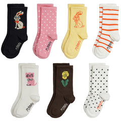 Mini Rodini The Rabbit 7-Pack Socks organic cotton blend with rabbit motifs and ribbed cuffs
