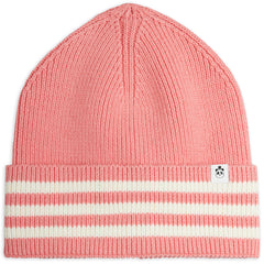 Mini Rodini The Knitted Wool Blend Beanie with folded brim, striped detail and panda label