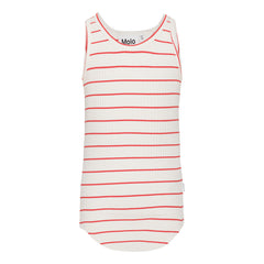 The Roberta Top from Molo. White tank top with red stripes in a soft, organic cotton in a stretchy rib knit.