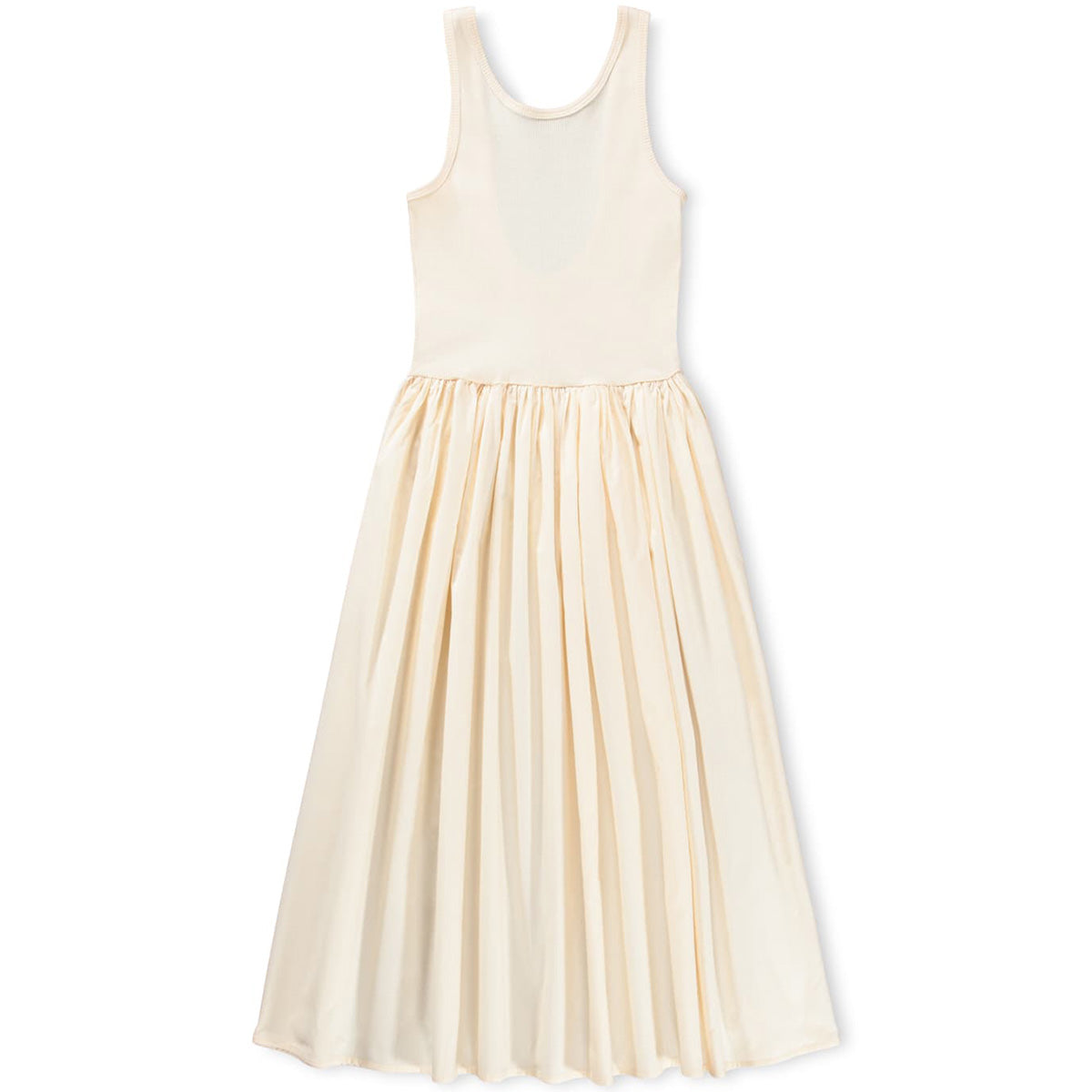 Corella Dress from Molo in cream, sleeveless design with fitted bodice and long pleated skirt for an elegant look
