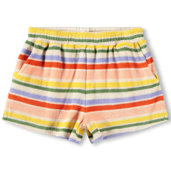Angela Shorts from Molo with multicolor stripe pattern, soft terry fabric, elastic waistband, and relaxed fit