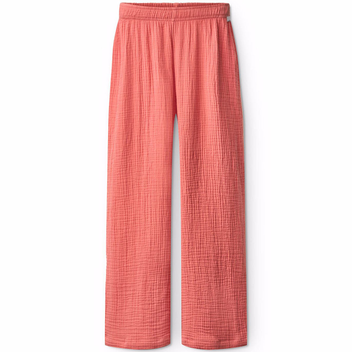 Agatha Pants from Molo in textured coral pink cotton with wide legs and elastic waistband