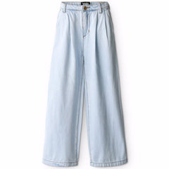 Aeisha Pants from Molo in light blue denim with wide leg fit, button and zip closure, and belt loops