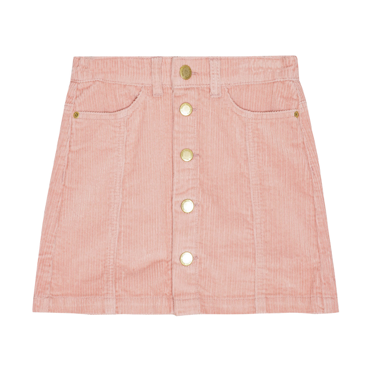 The Bera Skirt from Molo. Powder-colored corduroy skirt with gold-colored buttons for fastening.