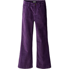 The Aida Pants from Molo. Purple pants in a trumpet-shaped silhouette. The pants have front and back pockets.