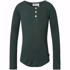 Ruby Top by Molo dark green ribbed long sleeve henley top with white buttons