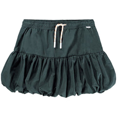 The Britta Skirt from Molo. Green skirt with ruffled layers on a white background