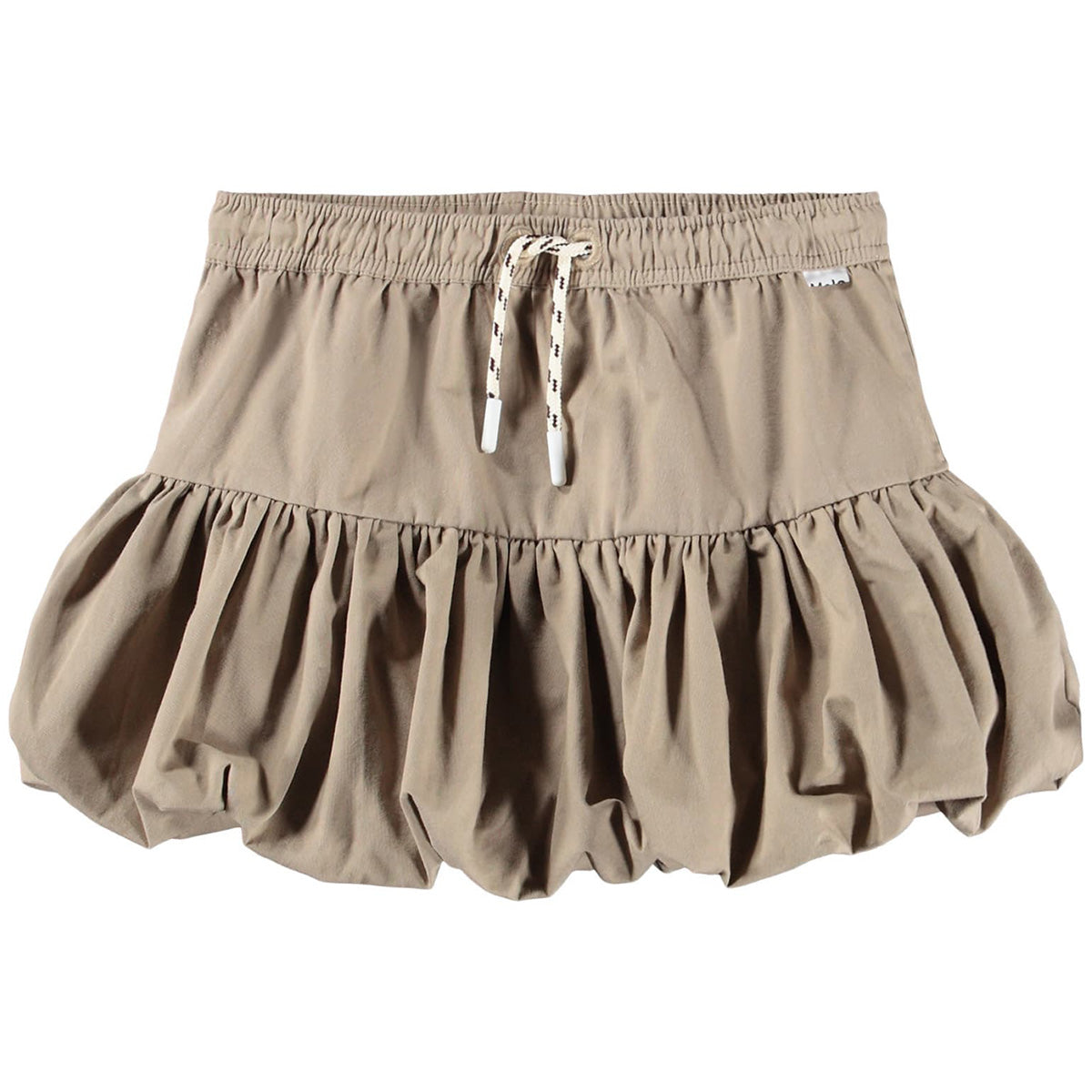 Britta Skirt from Molo in beige with a gathered bubble hem, elastic waist and voluminous silhouette.