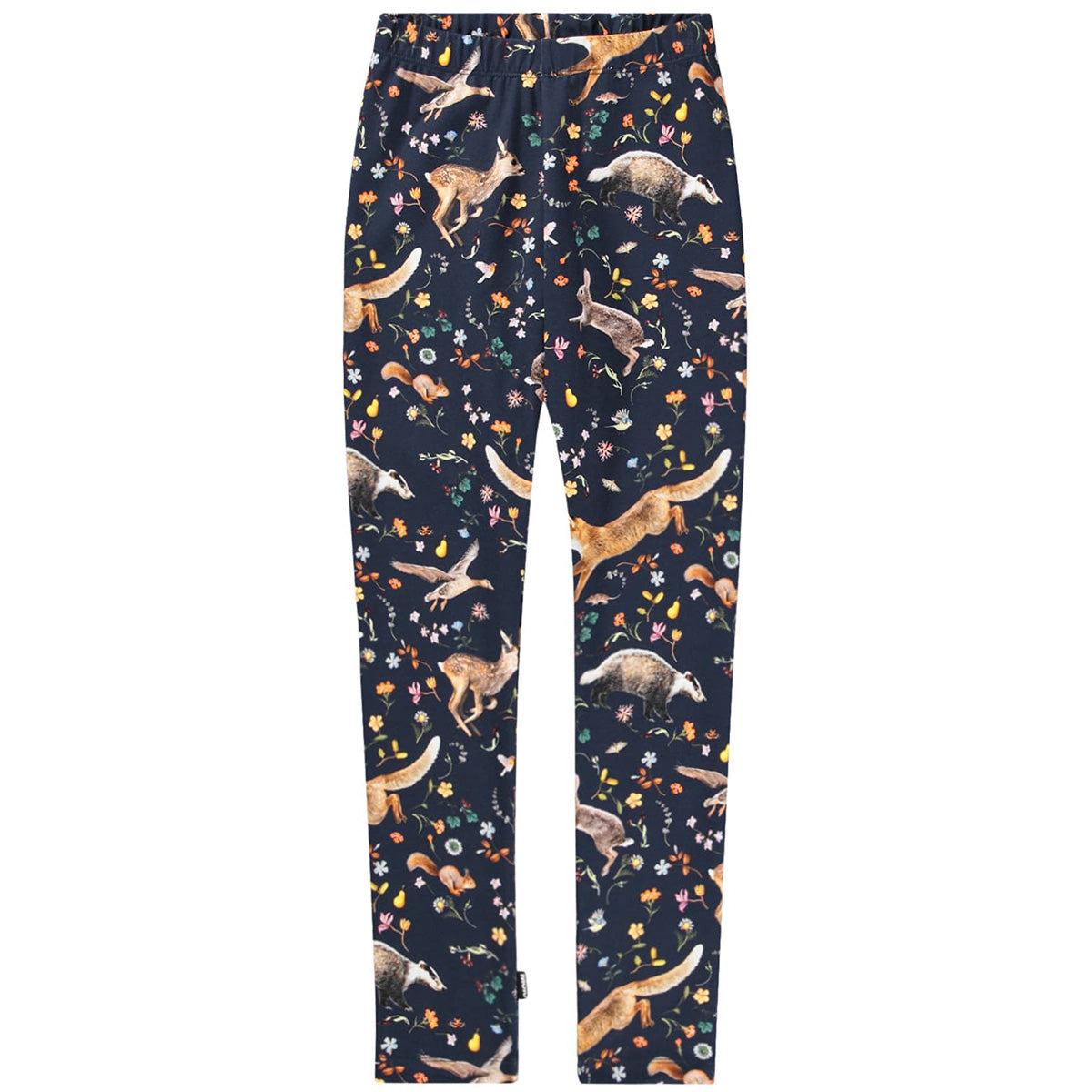 Niki Pants by Molo navy kids leggings with woodland animal and floral print