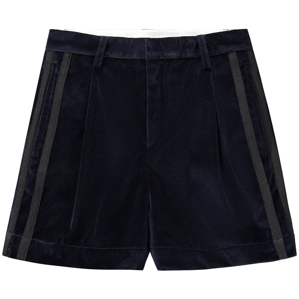 Albertha Shorts by Molo navy velvet kids shorts with black side stripes