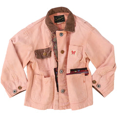 Oxford Remake Jacket from Go To Hollywood. Pink workwear-style jacket with a brown corduroy collar, contrast pockets.