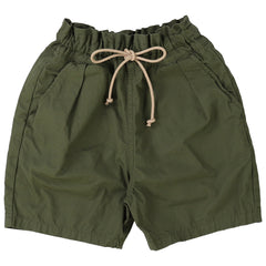 The Compact Weathercloth Shorts from Go To Hollywood. Khaki green shorts with a drawstring on a white background.