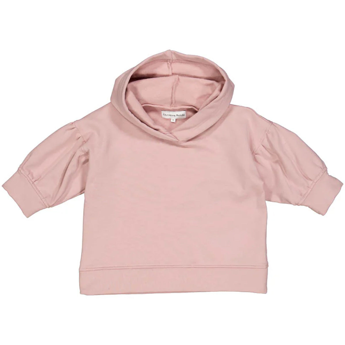 The Pale Rose Hoodie from Christina Rohde. Soft pink hoodie with puffed short sleeves.