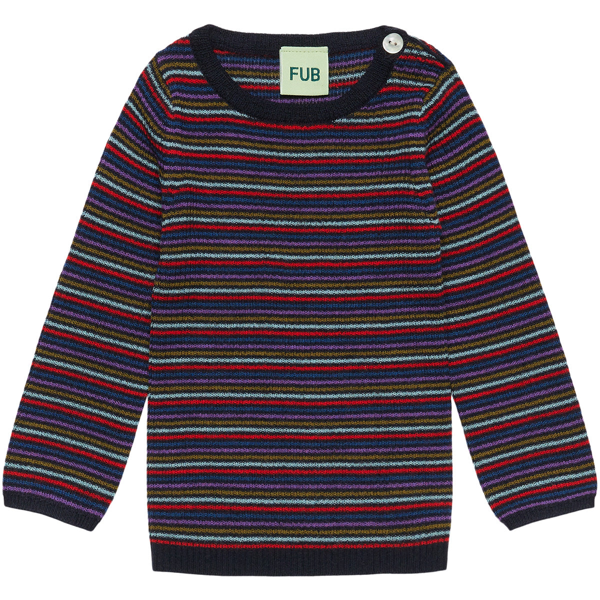 The Baby Rib Blouse from FUB featuring a classic rib knit, long sleeves, slim fit, and shoulder shell button placket.