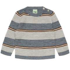 The Baby Ottoman Crew from FUB featuring a textured stripe knit pattern, round neckline, and shoulder shell button placket.