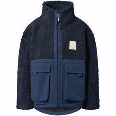 Utha Fleece Jacket by Molo navy kids fleece jacket with nylon pockets, high collar and front zipper