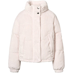 Hansine Jacket by Molo off-white ribbed corduroy puffer jacket with stand-up collar and snap buttons