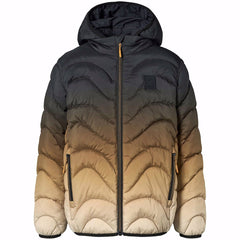 Hao Jacket by Molo color block hooded puffer jacket with wavy quilting, zip pockets and front zipper