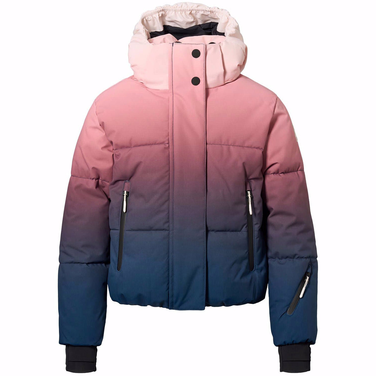 Hansine Pro Ski Jacket from Molo featuring a gradient color transition from bright pink to navy blue.