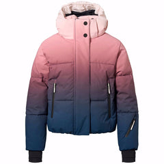 Hansine Pro Ski Jacket from Molo featuring a gradient color transition from bright pink to navy blue.
