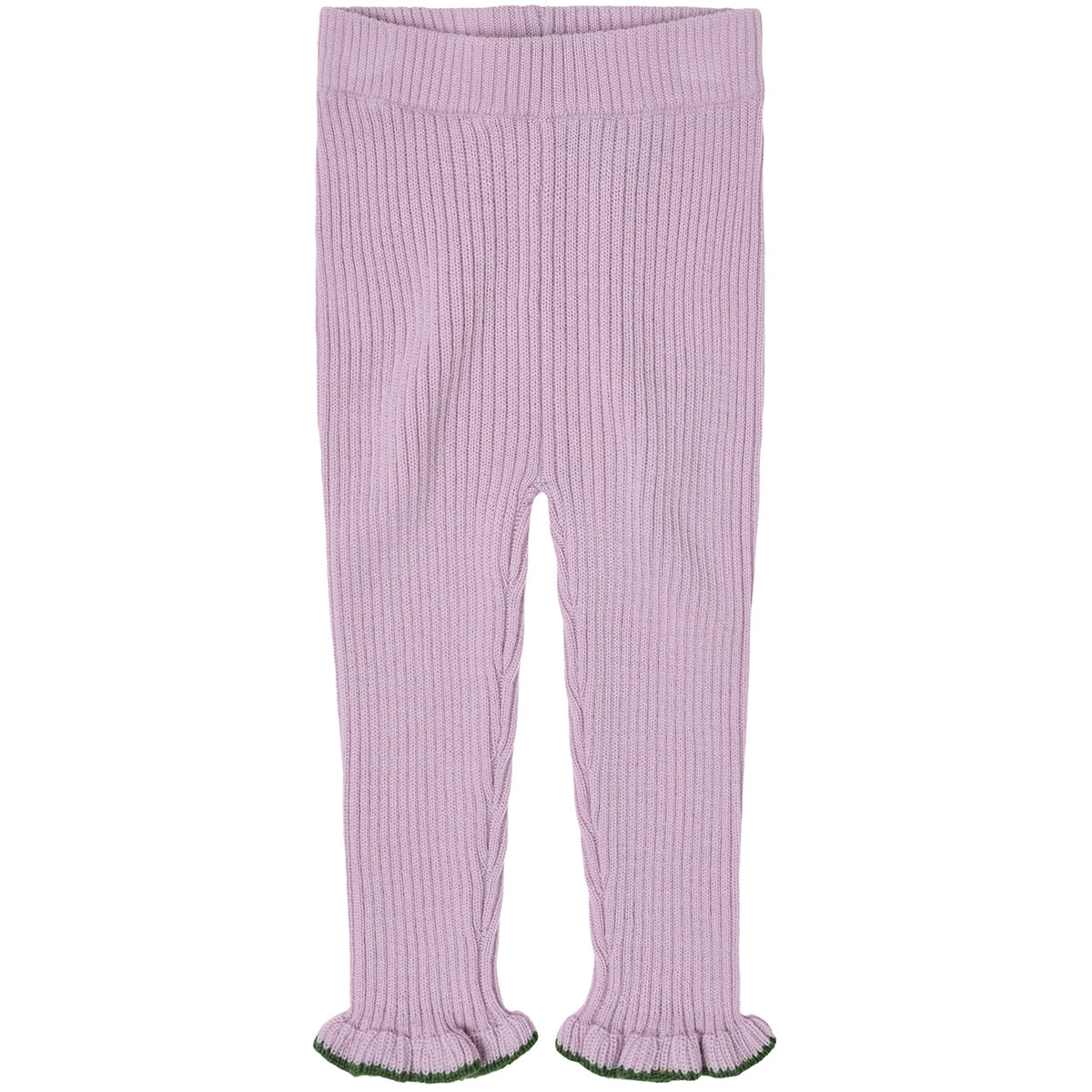 The Baby Ruffle Leggings from FUB. The leggings have a slim fit and a frill detail with a contrast color edge at the ankles.