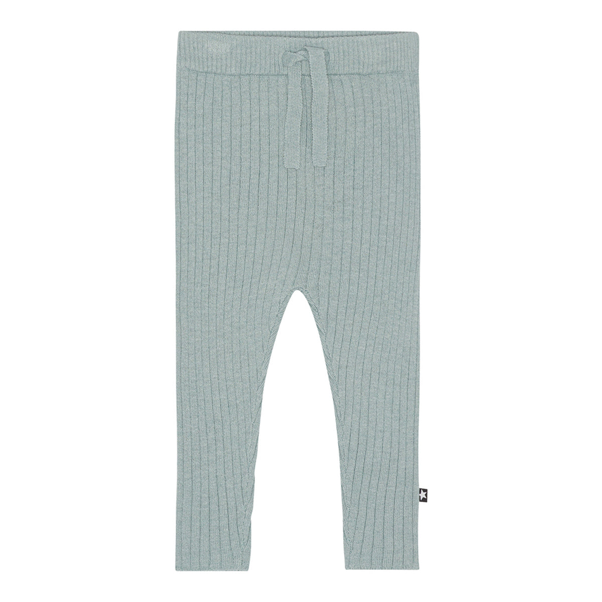 The Shadow Pants from Molo. Bluish grey knit trousers for small children in a soft viscose blend.