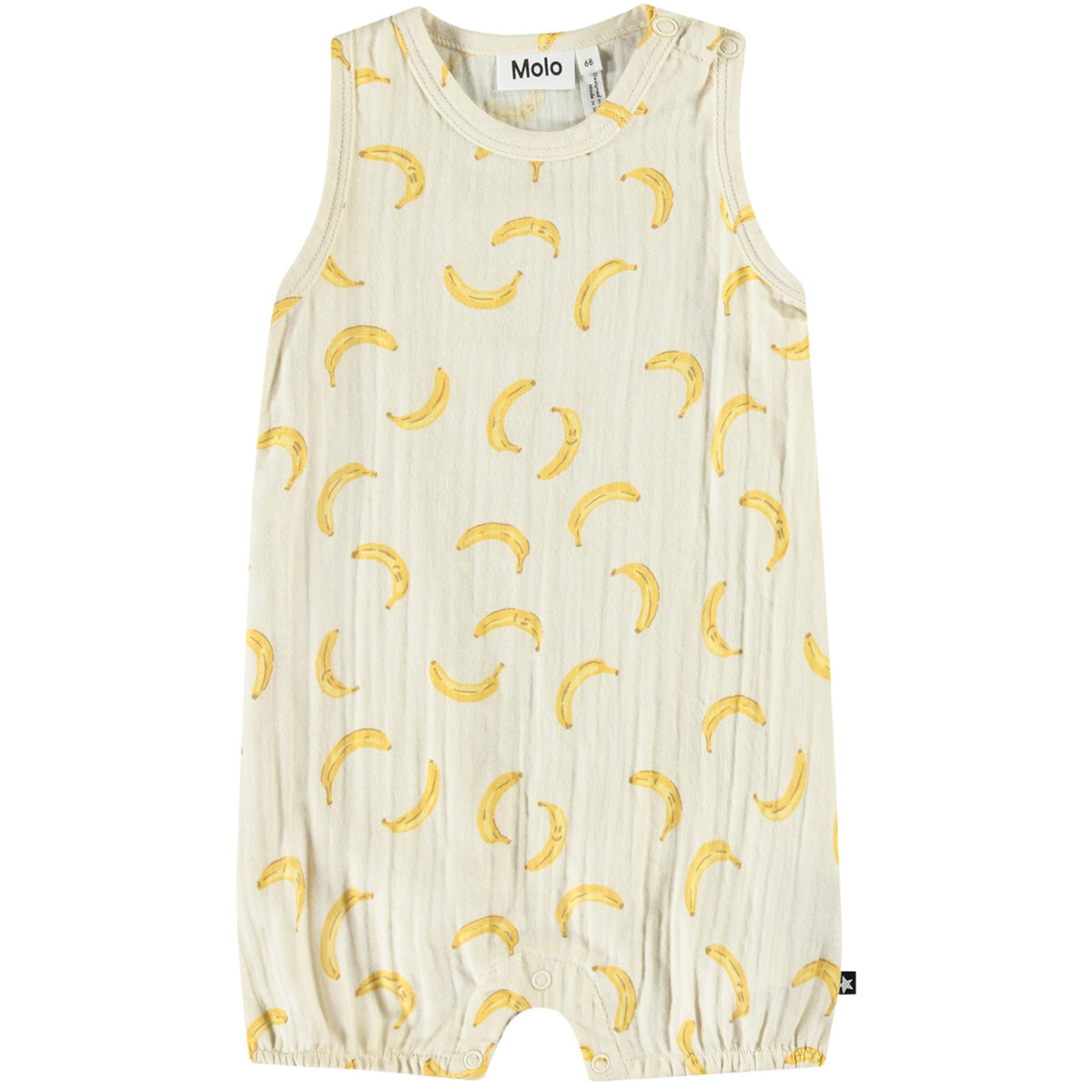 The Forever Romper from Molo. Baby romper in organic cotton. It is sleeveless and has no legs.