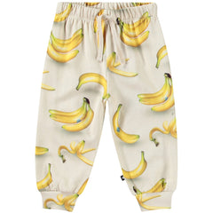 The Simeon Pants from Molo. Featuring a cream-colored background with realistic banana graphics.