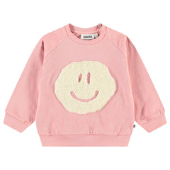 Disc Sweatshirt from Molo features raglan sleeves, ribbed edges, and a round neckline with button closure