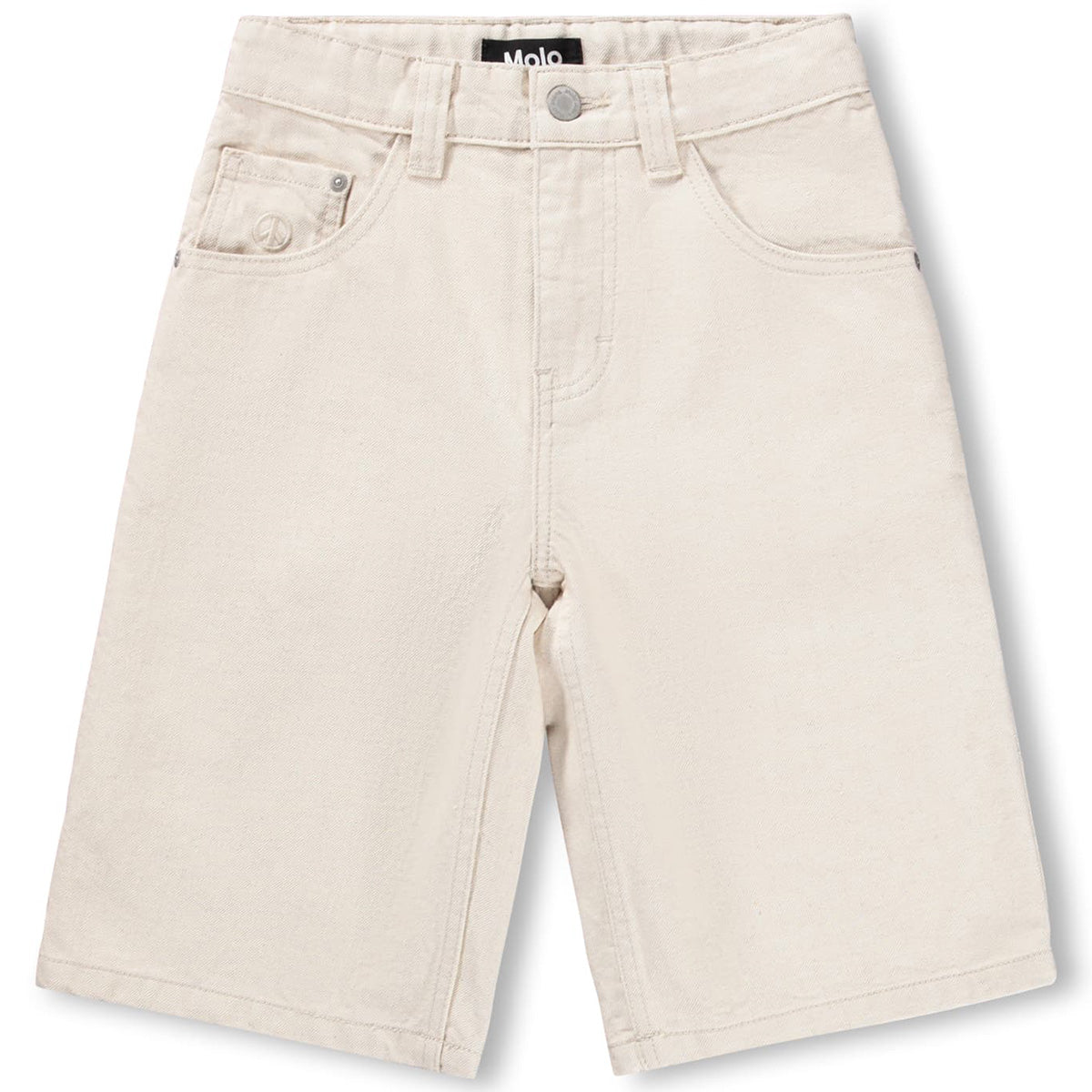 Alpha Shorts from Molo in off-white denim with button closure, belt loops, and classic five-pocket design