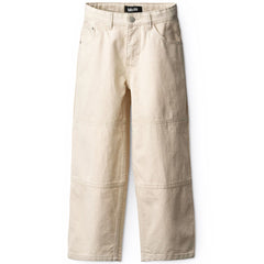 The Askane Pants from Molo. Beige denim jeans made of cotton with a wide and relaxed fit, inspired by the skater style.