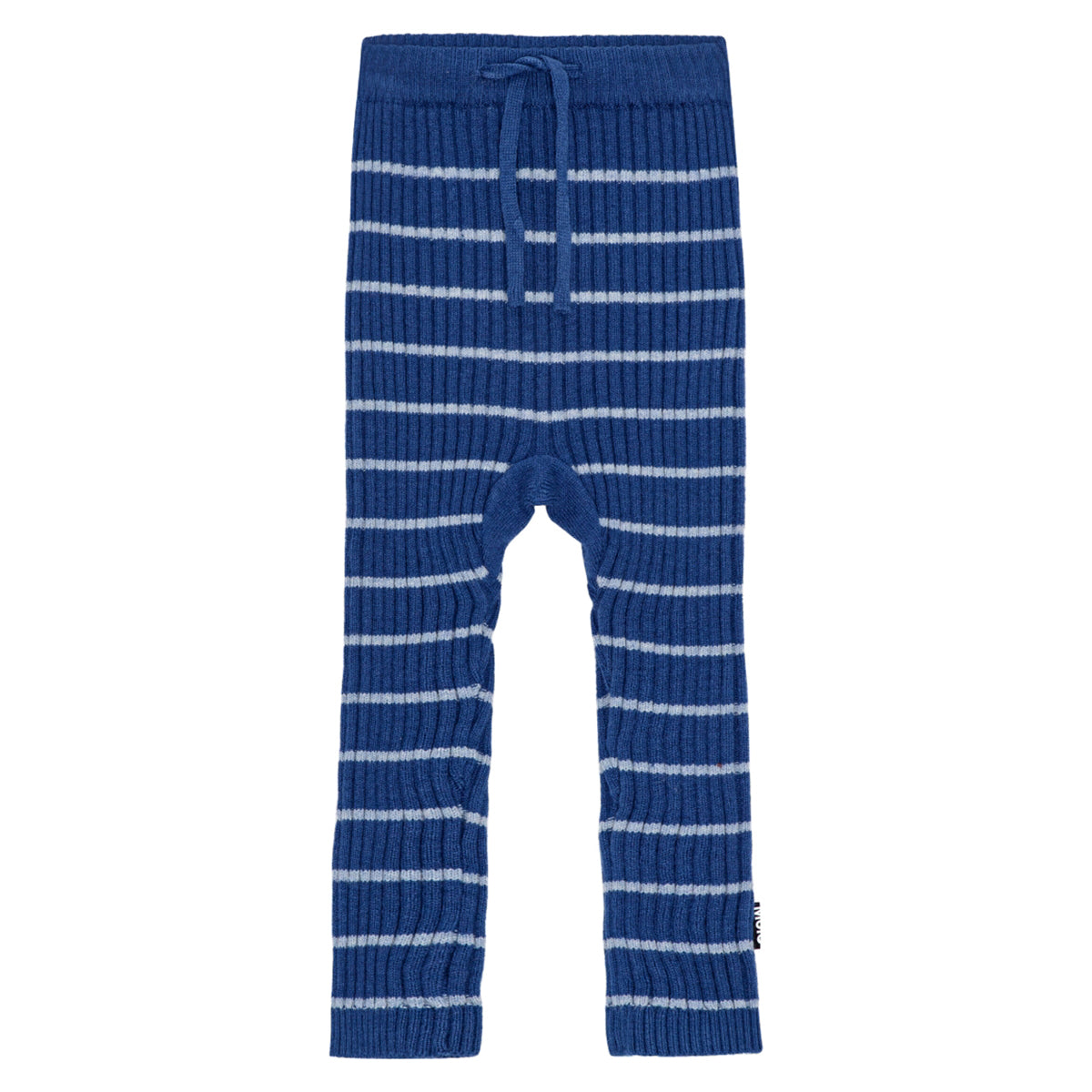 Sigmund Pants from Molo. Blue cotton/wool ribbed pants for the little ones with light blue stripes, long legs