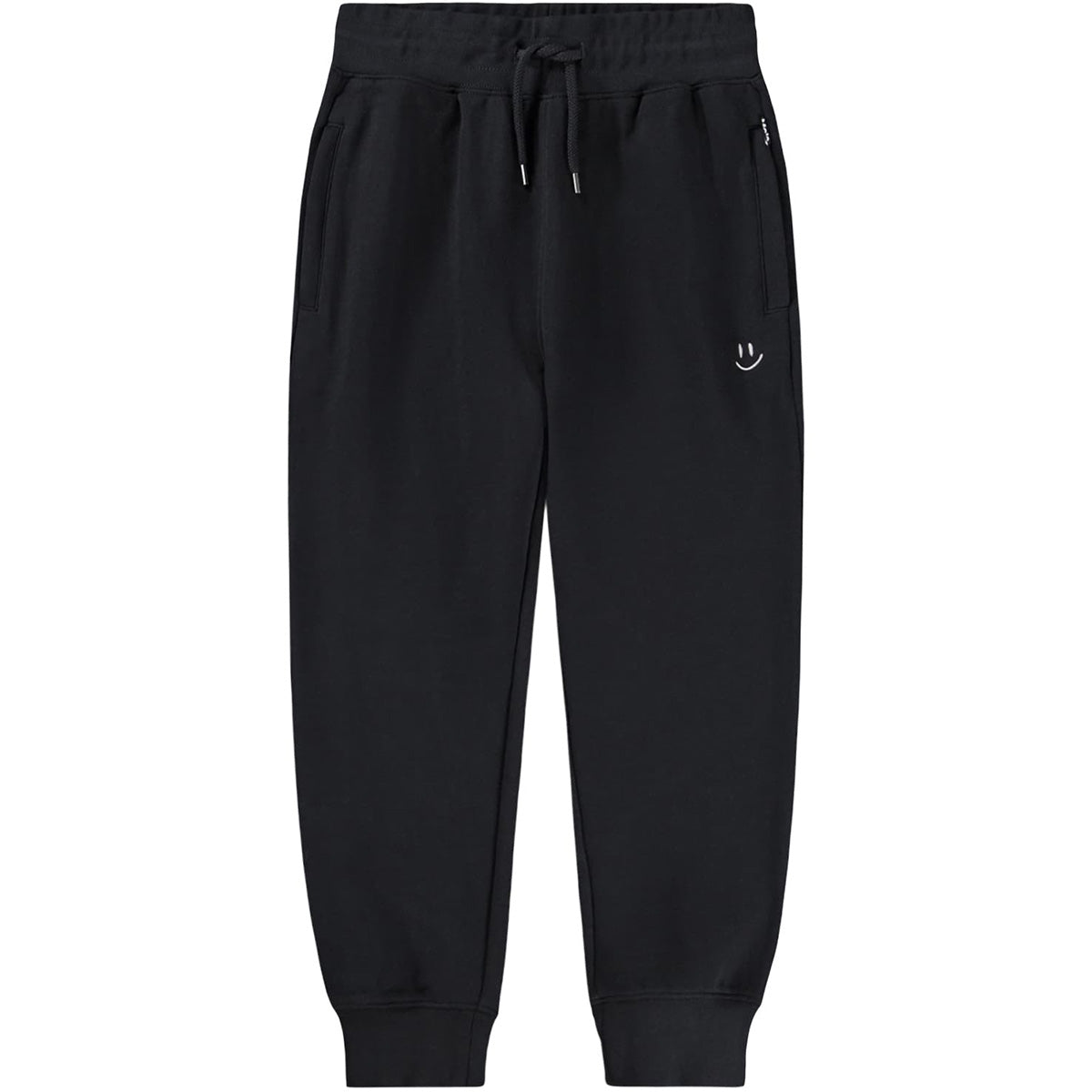The Alvar Sweatpants from Molo black kids sweatpants with drawstring waist and cuffed ankles.