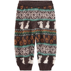 Signy Knit Pants by Molo brown baby knit pants with colorful Fair Isle reindeer and snowflake pattern