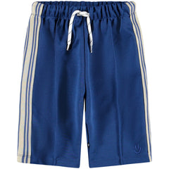 The Son Pants from Molo blue kids shorts with side stripes and elastic drawstring waistband.