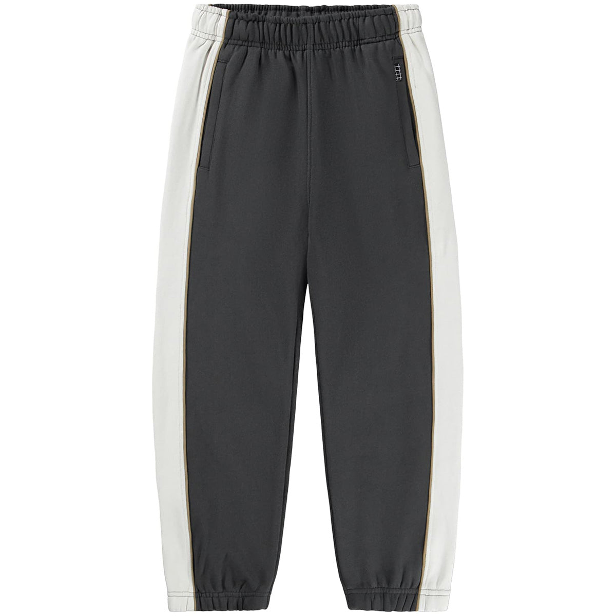 The Ader Sweatpants from Molo black kids sweatpants with contrast side panels and tapered fit.
