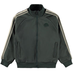 Meracer Sweatshirt by Molo dark green kids track jacket with striped sleeves and zippered pockets