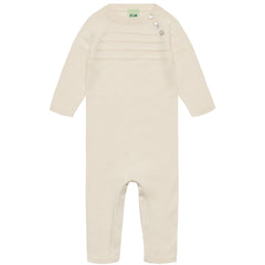 The Baby Bodysuit from FUB featuring a textured striped upper bodice, front shell buttons, and bottom snap closures.