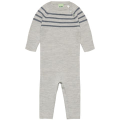 The Baby Bodysuit from FUB featuring a textured striped upper bodice, front shell buttons, and bottom snap closures.