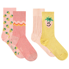 The Nomi Socks from Molo. Set of four colorful socks featuring fruit prints and playful patterns.