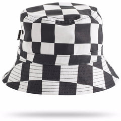 Siks Bucket Hat from Molo in black and white check pattern, classic bucket shape with stitched brim for everyday wear