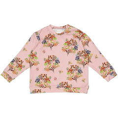 The Pale Rose Floral Baby Tee from Christina Rohde. A soft pink long-sleeve sweatshirt featuring a vibrant floral print.