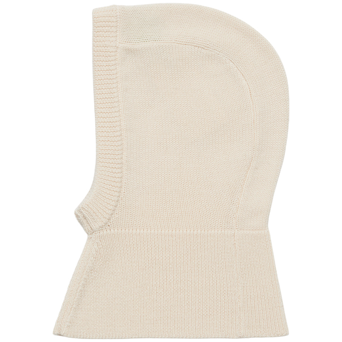 Balaclava by FUB in soft ecru knit with snug fit and extended neck coverage.