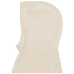 Balaclava by FUB in soft ecru knit with snug fit and extended neck coverage.