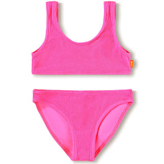 Nola Crepe Bikini from Molo in bright pink textured fabric with cropped tank-style top and classic bikini bottoms