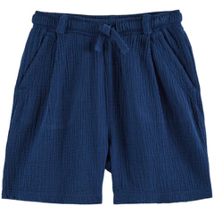 The Cotton Gauze Shorts from Emile et Ida. Pegged shorts in dark blue cotton double gauze.